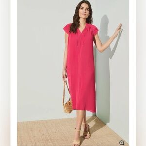 J.McLaughlin Aisha Dress Pleated Long Raspberry Red‎ Pink Flutter Sleeve size M